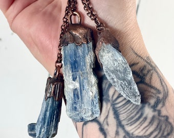 Kyanite Pendant - Electroformed Necklace - Raw Blue Crystal - Blue Kyanite Jewelry - Kyanite Shard