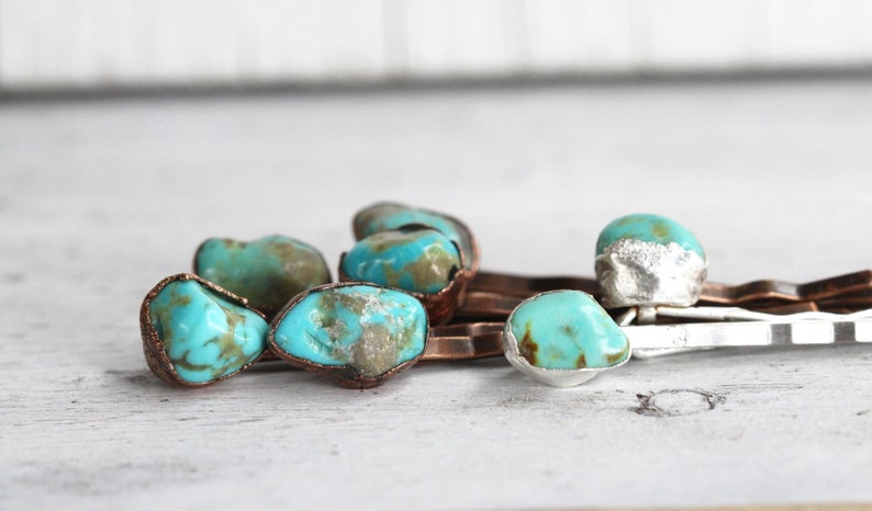 Stone Bobby Pin Turquoise Hair Pin Copper Hair Jewelry image 3