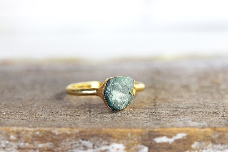 Raw Emerald Ring May Birthstone Jewelry Natural Stone Ring gold plate on silver