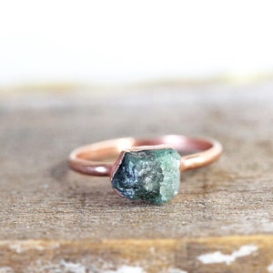 Raw Emerald Ring May Birthstone Jewelry Natural Stone Ring rose gold on silver