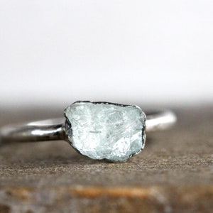 Raw Aquamarine Ring Electroformed Jewelry Rose Gold Plated oxidized silver