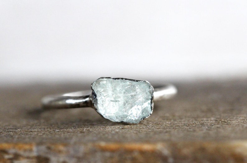 Raw Aquamarine Ring Electroformed Jewelry Rose Gold Plated oxidized silver