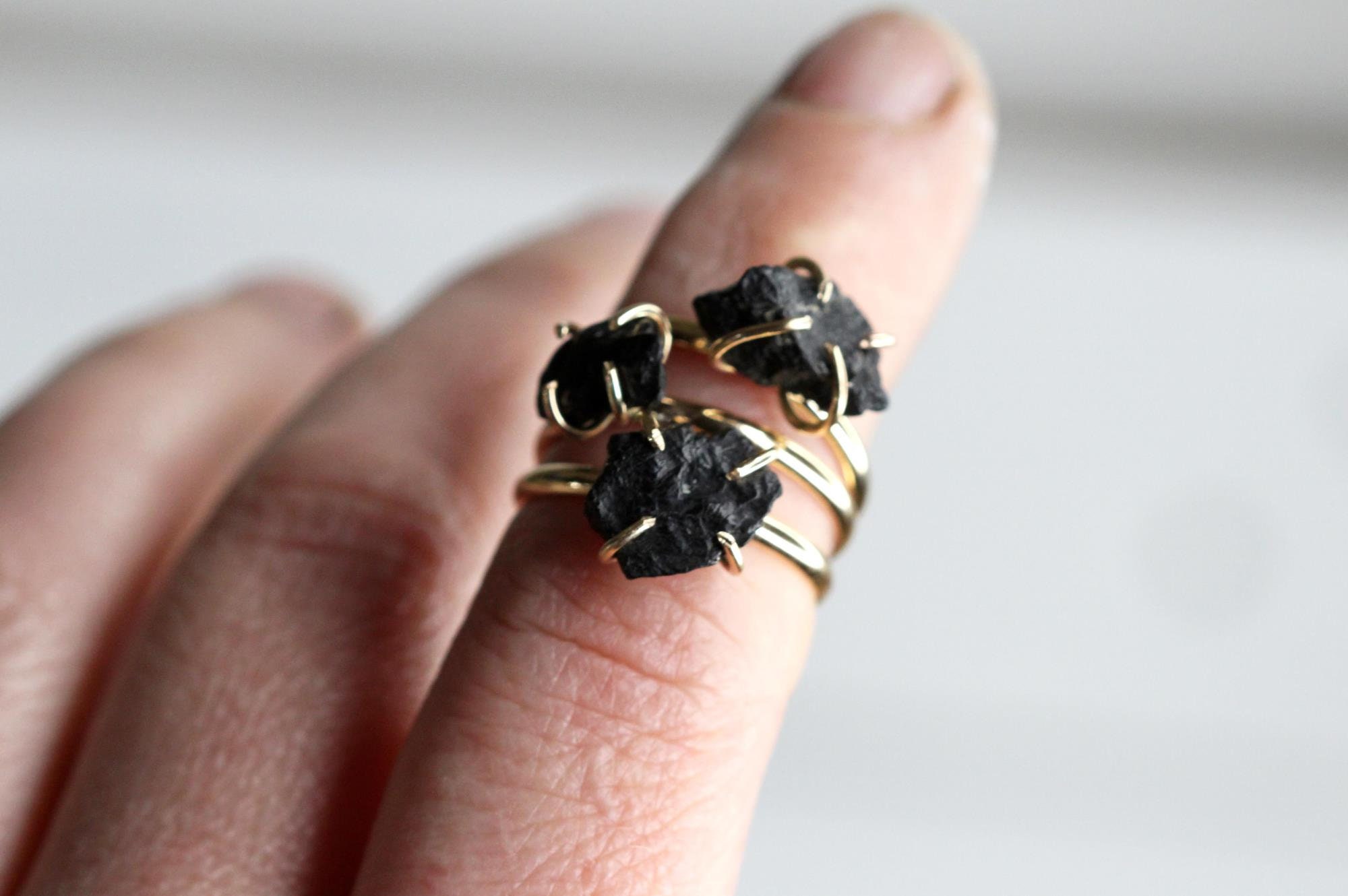 Black Tourmaline Ring Black Crystal Ring November Etsy