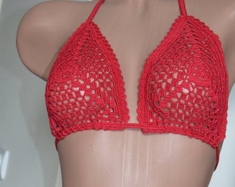 Roter Blumen Bikini Bademode, Spitzen Bikini, Sexy Bikini, Bikini Bottom, Gehäkelt Badeanzug, handgemachter Bikini, Lace BH Bikini