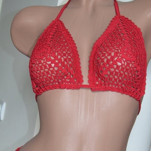 Red Floral Bikini Swimwear, Lace Bikini, Sexy Bikini, Bikini Bottom, Crochet Swimsuit, Handmade Bikini, Lace Bra Bikini