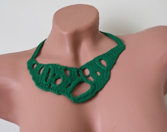 Handmade Green Crochet Choker, Cotton Statement Necklace