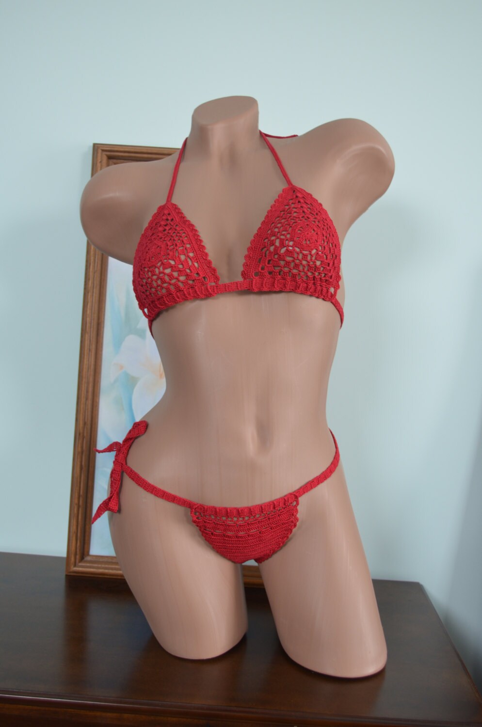 Red Lace Bikini G String Bikini Crochet Bikini Sexy Bikini Etsy