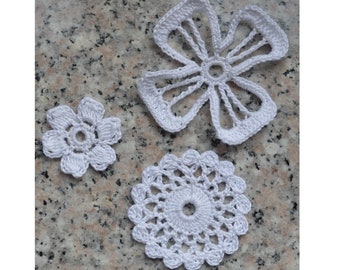 CROCHET PATTERN PDF Instant Download - Crochet Flower Appliques Set of 3 - Home Decor - Holiday Decoration