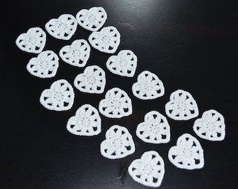 White Handmade Crocheted Hearts - Crochet Appliqués - 18 pcs set