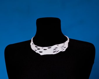 White Boho Choker, Delicate Choker, Crochet Collier, Victorian Necklace, Hipster Collar, OOAK Necklace, Statement Jewelry, Handmade Choker