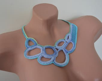 Teal OOAK Necklace, Statement Jewelry, Boho Choker, Delicate Choker, Crochet Collier, Victorian Necklace, Hipster Collar, Handmade Choker