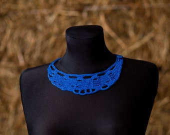 Blue Boho Choker, Delicate Choker, Crochet Collier, Victorian Necklace, Hipster Collar, OOAK Necklace,