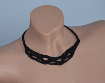 Black Boho Choker, Delicate Choker, Crochet Collier, Victorian Necklace, Hipster Collar, OOAK Necklace, Statement Jewelry, Handmade Choker