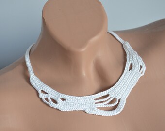 White Boho Choker, Delicate Choker, Crochet Collier, Victorian Necklace, Hipster Collar, OOAK Necklace, Statement Jewelry, Handmade Choker