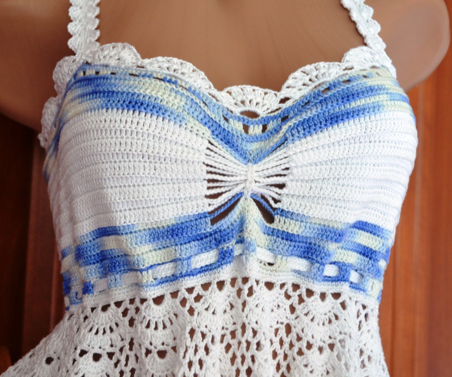 White Summer Sleeveless Dress Shoulder Straps Crocheted Etsy