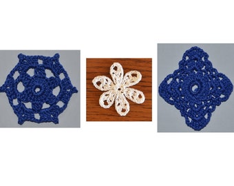CROCHET PATTERN PDF Instant Download - Crochet Flower Appliques Set of 3 - Home Decor - Holiday Decoration