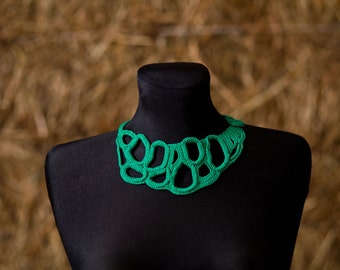 Green Crochet Choker, Handmade Cotton Collar Necklace