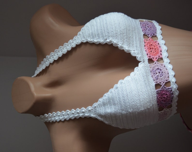White Halter Top Lace Bikini Top Tankini Crochet Beachwear Etsy