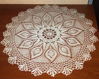 22'' / 56 cm - Crocheted Doily - Sophisticated Pineapple Pattern - Handmade Home Decor