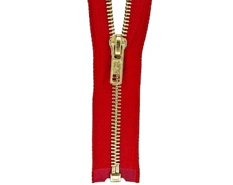 Medium Weight #5 Brass Metal Jacket Zipper - Dozens of Colors - Multiple lengths up to 36 Inches