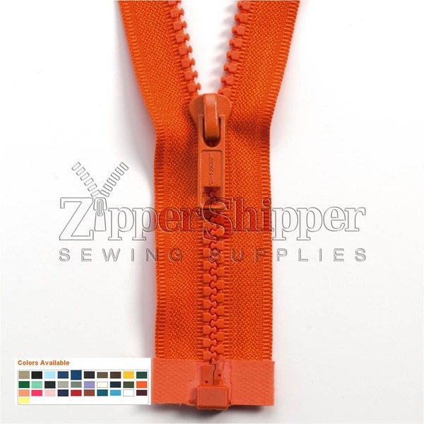 Molded Plastic Zipper, Separating Zipper - 1 Zipper - #5 For Jackets - Dozens of Colors - Lengths 20, 22, 24, 27, 30, 36 Inches