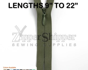 Zipper-1 Zipper-#2 Invisible Closed-End-Many Colors-Lengths 9, 14, 22 Inches For Dresses, Skirts, Pillows,& More