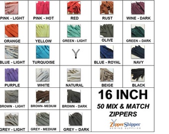 50 Zippers #3 Nylon Coil 16 Inch (40.5 cm) Your Choice Mix & Match Bulk Assortment |Closed Bottom For Purses Clutches +More| 3mm Lightweight