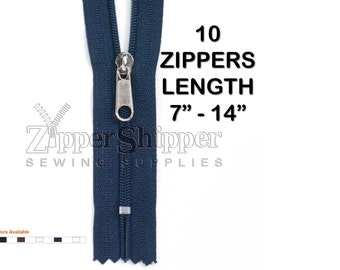 Wholesale Handbag Zippers, Nylon Coil W/ Silver Long Pulls, #3 Lightweight, 7", 9", 12" Or 14", Black Brown Natural Navy White, 10 Pieces