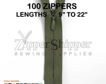 Wholesale Invisible Zippers, Lengths 9", 14" or 22", #2 Closed End In Many Colors, For Dresses, Skirts, Pillows +More, 100 Pieces