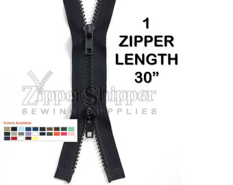 Two-Way (2way) Dual Zipper, Molded Plastic Separating Zipper - 1 Zipper - #5 For Jackets - Dozens of Colors, 30", Black, Navy + More