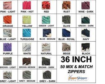 50 Zippers #3 Nylon Coil 36 Inch (91.5 cm) Your Choice Mix & Match Bulk Assortment | Closed Bottom For Upholstery +More | Bright Light Dark