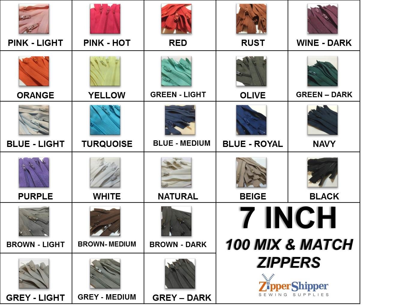 100 Zippers 3 Nylon Coil 7 Inch 18cm Mix & Match | Etsy