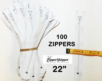 22 Inch Zippers (56 cm), Discount Bulk Zippers, White Zippers, #3 Nylon Coil Closed Bottom, For Pillow Covers & More, 100 Pieces