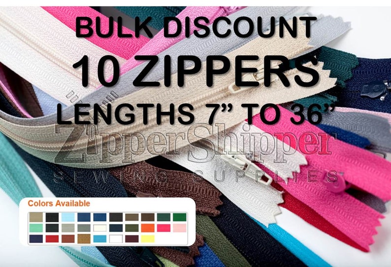 Zippers Bulk Wholesale Lot of 103 Nylon Coil Closed-End-Many Colors-Lengths 7,9,12,14,16,18,20,22,24,36 Inches For Purses, Pillows & More image 1