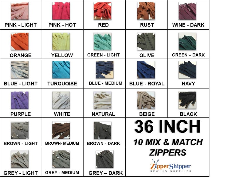 91.5 cm Your Choice Mix /& Match Wholesale Assortment 10 Zippers #3 Nylon Coil 36 Inch Closed Ended For  Cushions +More| Purple Blue