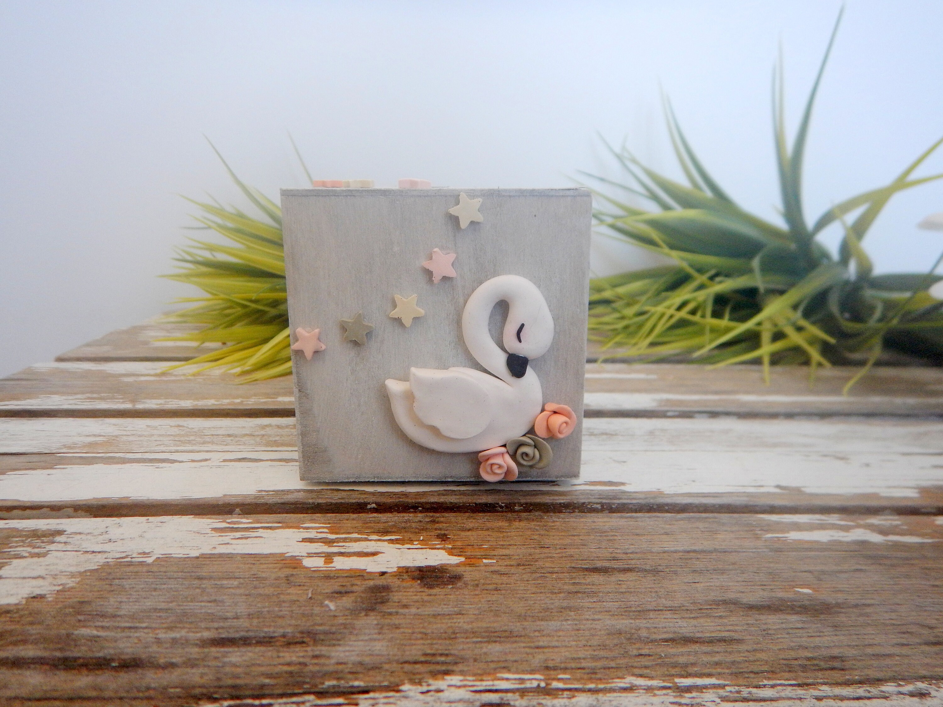 Piggy Bank Money Box Swan Money Box Wood Swan Child Store Fimo Soft Room Decoration Child Gift Daughter Room Star