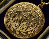 Edwardian Large Rose Gold Filled Hand Engraved 2-Picture Locket By Star W.C.Co Pendant Necklace