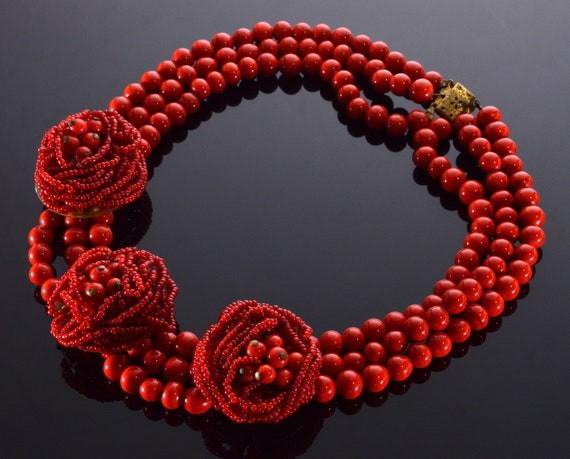 Miriam Haskell by Frank Hess Lipstick Red Glass N… - image 3