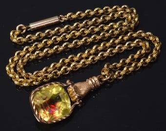 Antique Georgian GF Hand Bi-Color Paste Pendant Chain Necklace C.1820