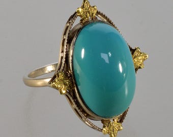 Antique Art Deco 14K Gold Turquoise Ring Size 4 1/4 C.1920