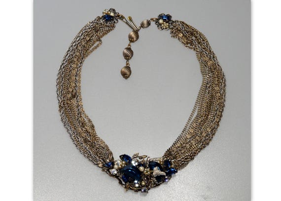 Miriam Haskell By Frank Hess Sapphire Glass Multi… - image 1