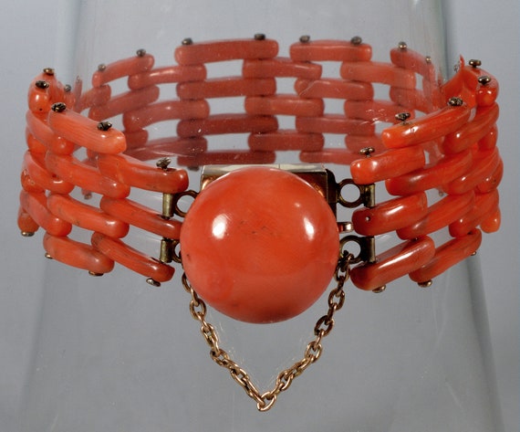 Antique Victorian Salmon Coral Gold Filled Gate B… - image 2