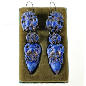 Antique Chinese Qing Dynasty Enamel Wedding Earrings 3 1/4 in C.1890