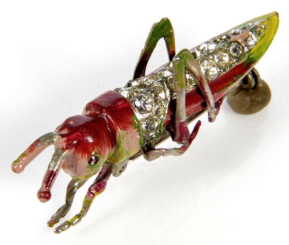 Early Coro Adolph Katz Grasshopper Enamel Brooch … - image 2