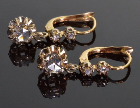 Antique French 18K Gold 0.5 CTW Diamond Earrings C.1890 | Etsy