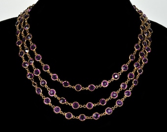 Antique Victorian Amethyst Paste GF Longuard Chain Necklace 58" C.1890