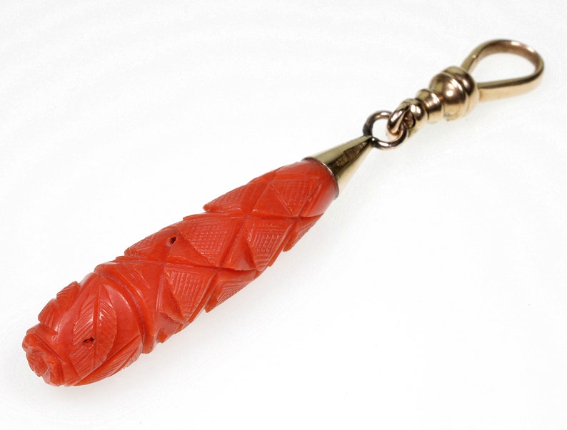 Antique Georgian Carved Coral 10K Gold Pendant Enhancer C.1890