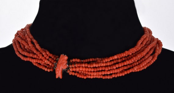 Antique Salmon Coral Carved Dragon Necklace Clasp… - image 2