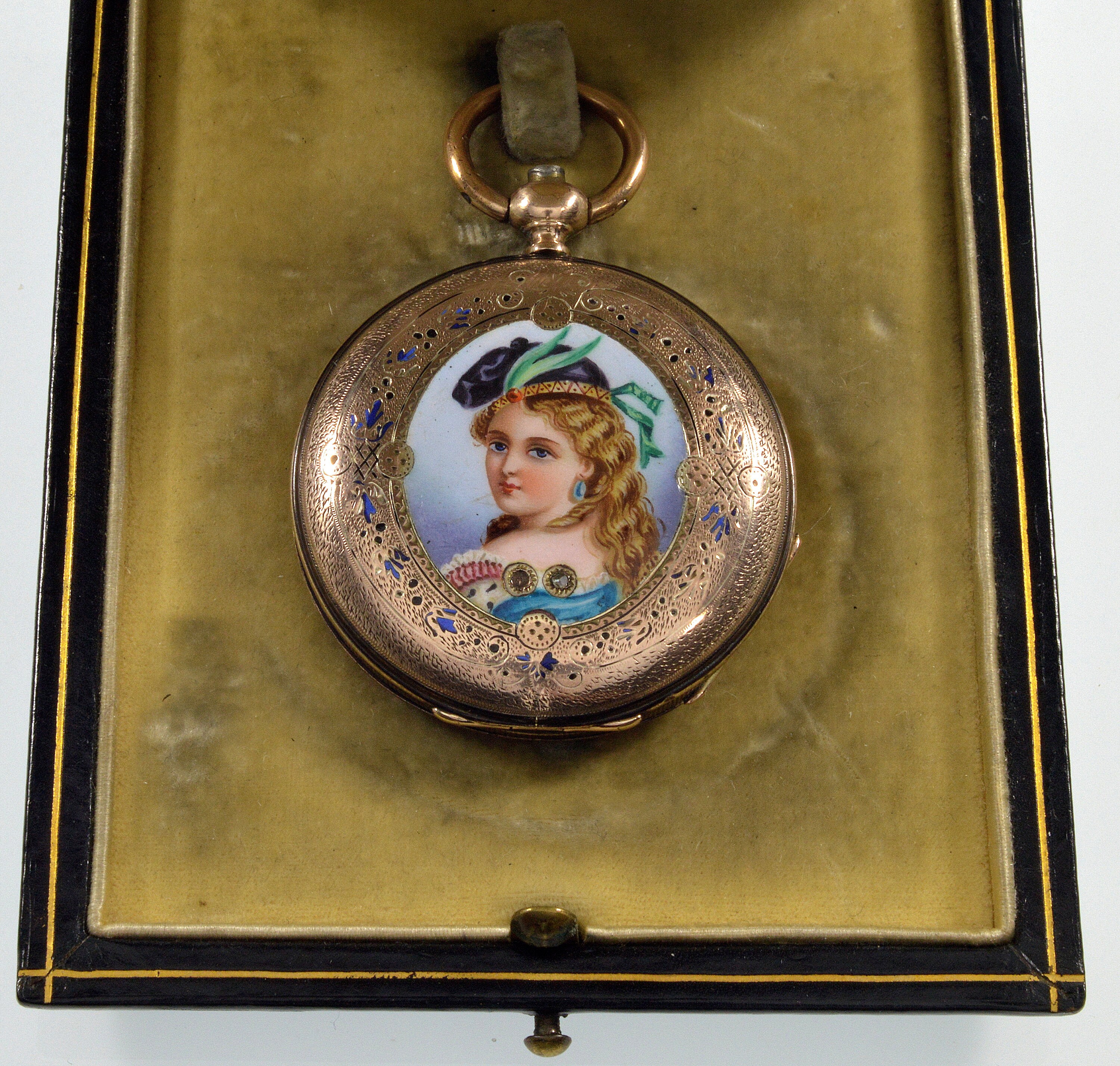 Antique Swiss Polychrome Enamel Pocket Watch Pendant Hunter Case ...