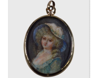 Antique French 18K Gold Miniature Portrait Pendant C.1840